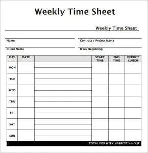 Printable Time Sheets Weekly