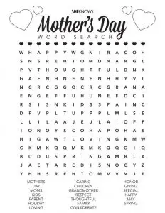 Printable Word Search for Mother's Day