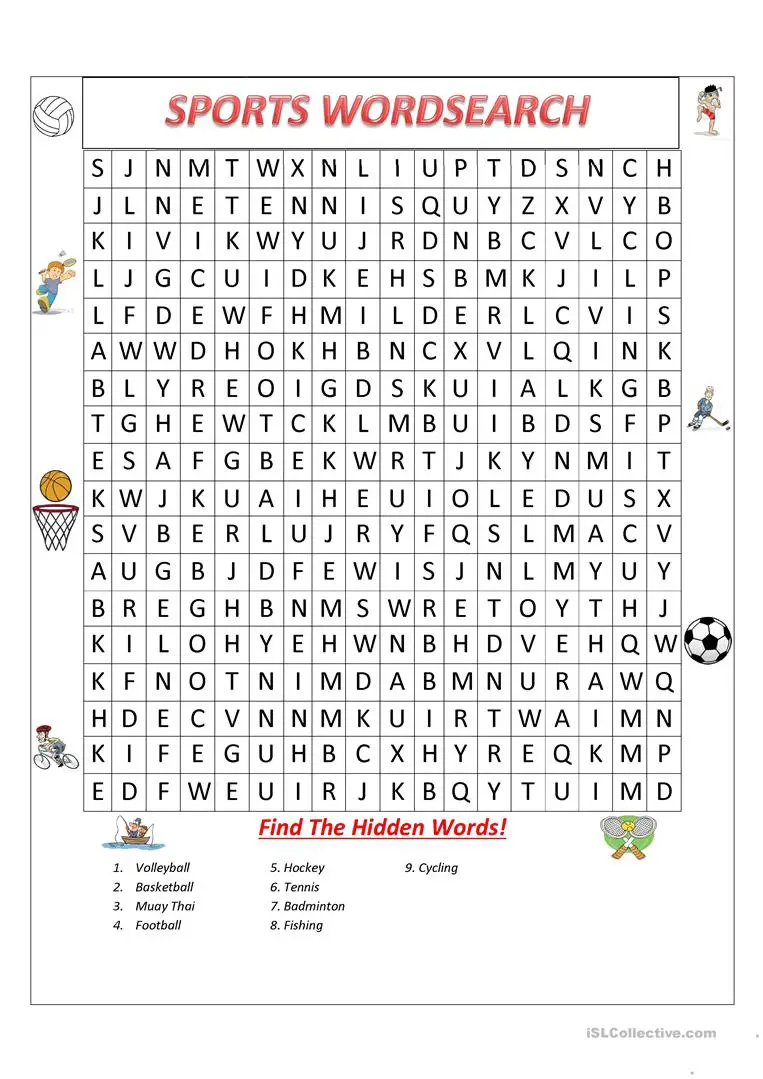 16 Fun Sports Word Searches Kitty Baby Love