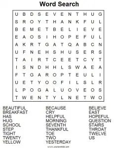 Second Grade Word Search Printable