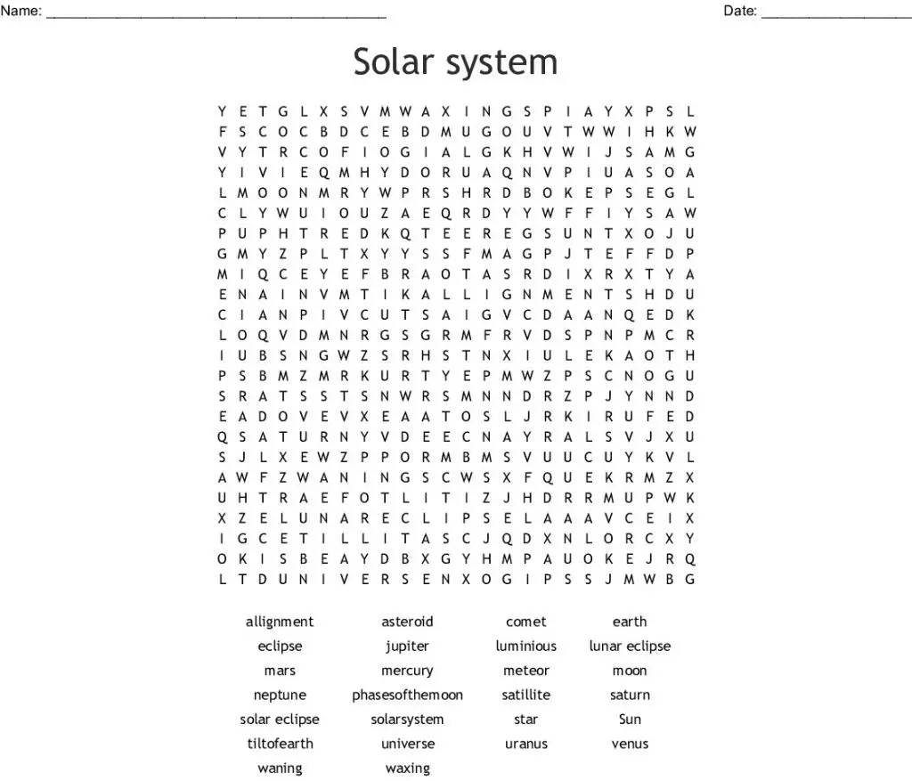 14 Educative Solar System Word Searches | KittyBabyLove.com