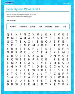 Solar System Word Search First Grade
