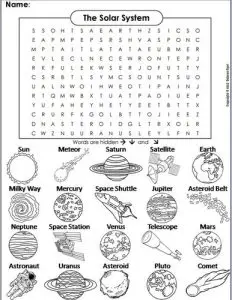 Solar System Word Search Worksheeet