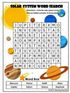 Solar System Word Search for Kids