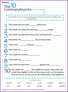 Ten Commandments Printable Worksheets