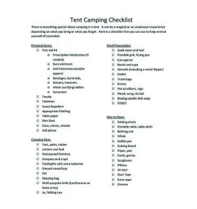 Tent Camping Checklist to Print