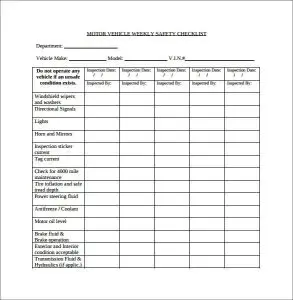Vehicle Maintenance Checklist Printable