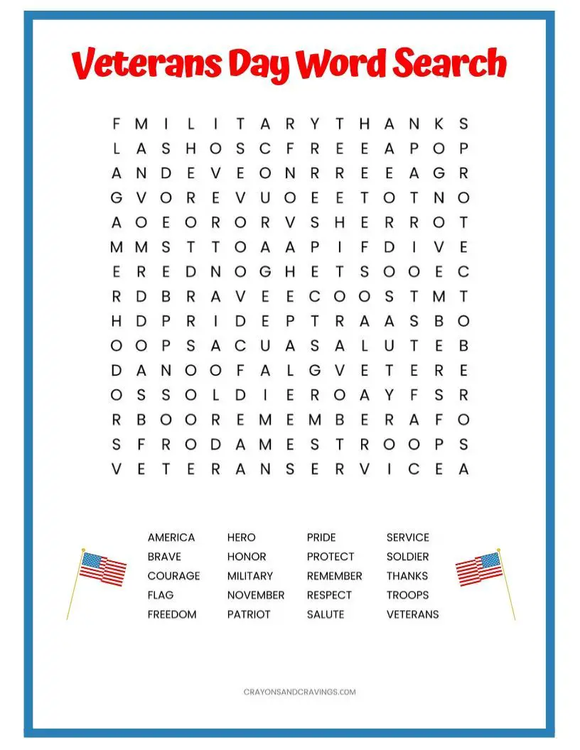 11 Engaging Veterans Day Word Searches Kitty Baby Love