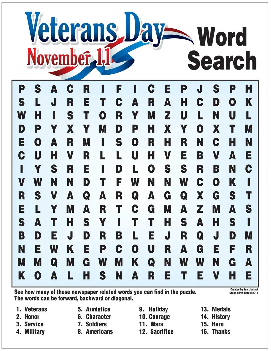 Veterans Day Printables Word Search