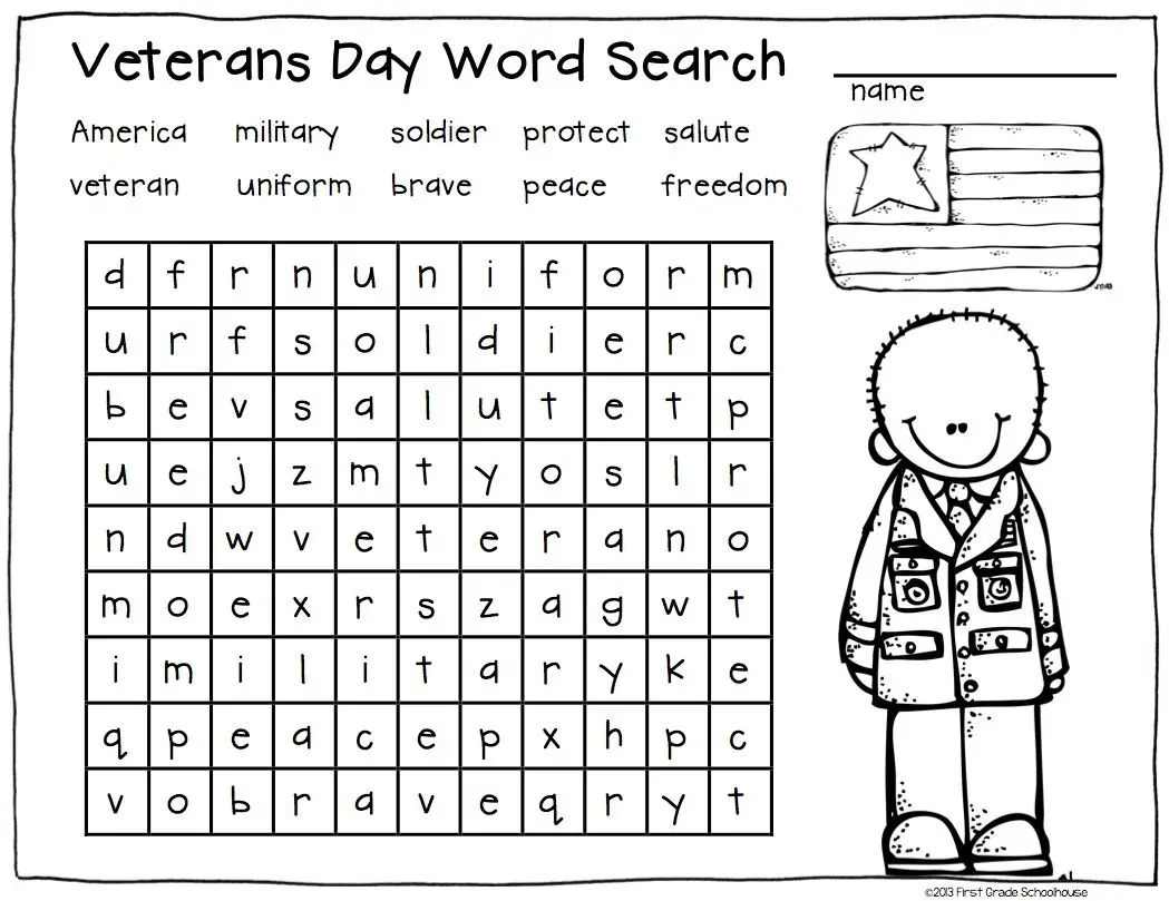 11 Engaging Veterans Day Word Searches Kitty Baby Love