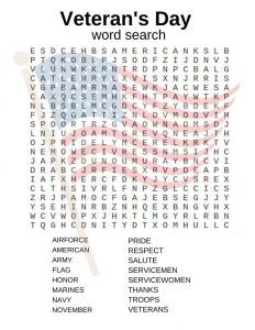 Veterans Day Word Search to Print