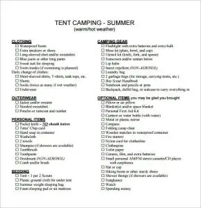 Weekend Tent Camping Checklist