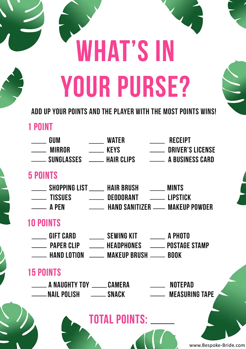 Free Printable What is in your Purse Games.