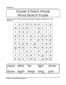 Word Search for 3rd Grade