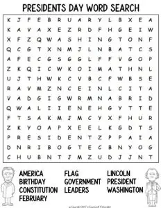 Word Search for Presidents Day