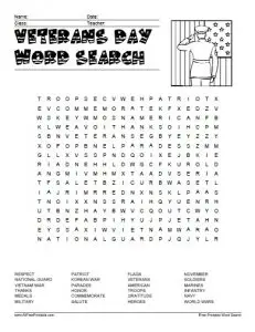Word Search for Veterans Day