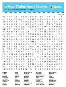 Word Search of 50 States
