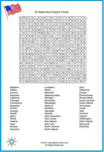 Word Search of the 50 States Printable