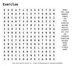 Workout Exercises Word Search