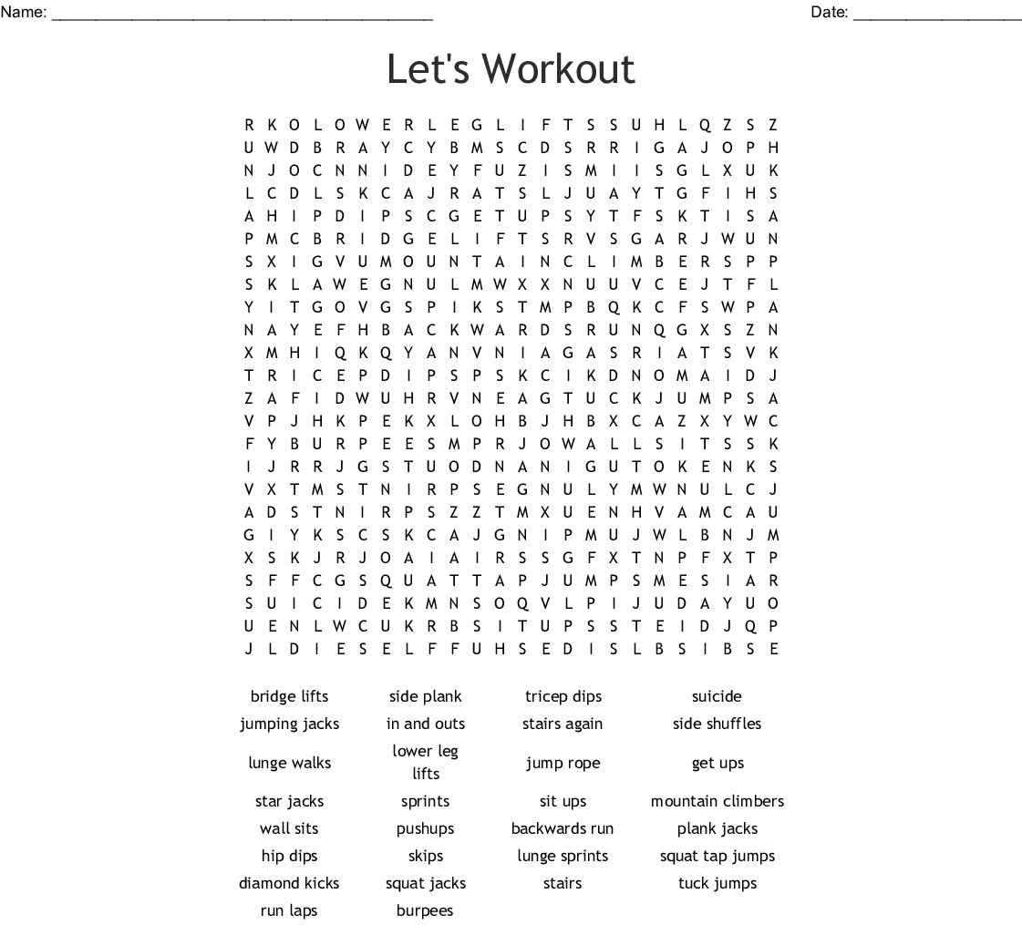 exercise-word-search-printable