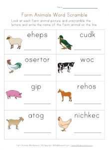 50 Animals Unscramble Worksheet