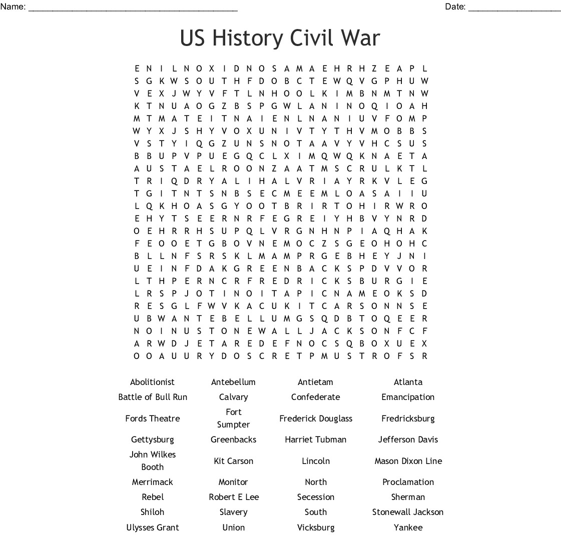 Civil War Word Search Printable Word Search Printable Civil War Word Search Printable Word