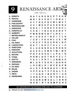 Art Word Search for Middle School