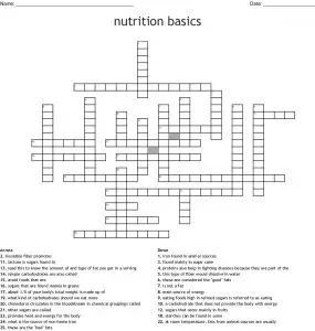 Basic Nutrition Crossword Puzzle