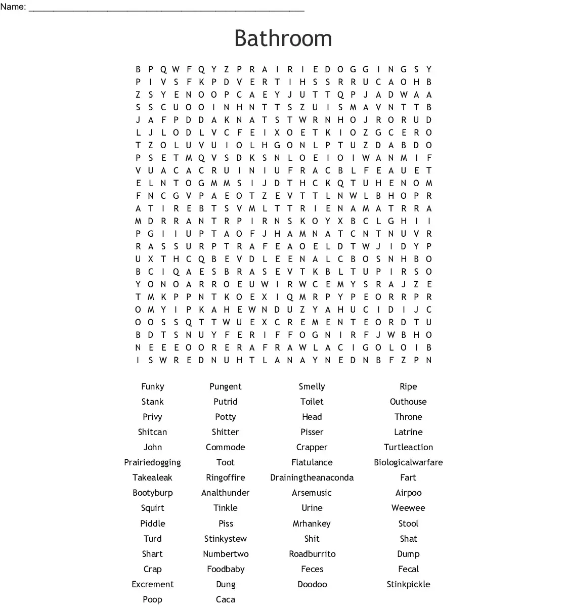 Free Printable Bathroom Word Search