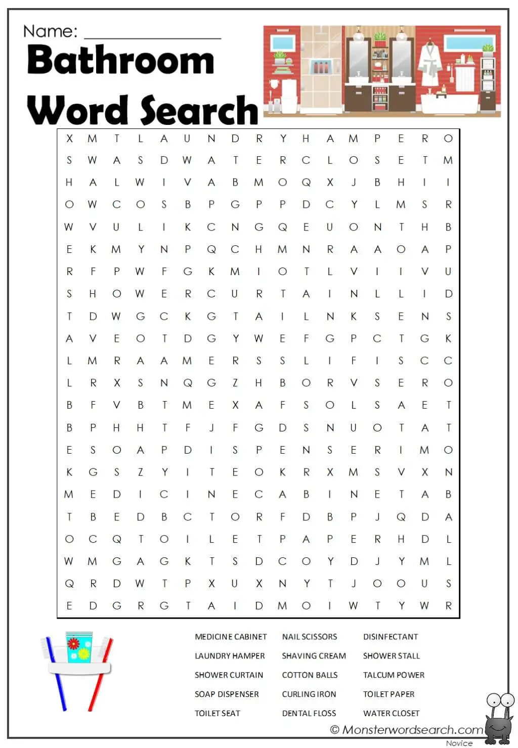 Bathroom Word Search Free Printable