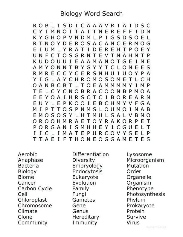 Free Printable Biology Word Searches.