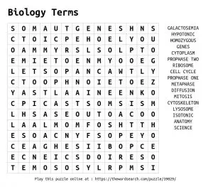 Biology Word Search Puzzle