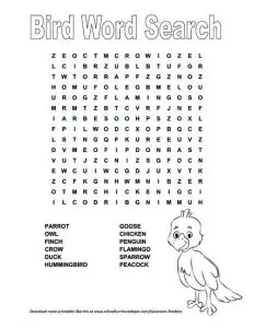 Bird Word Search Printable