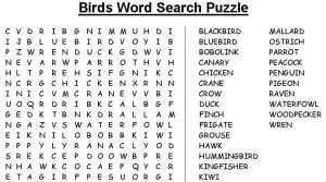 Bird Word Search Puzzles