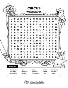 Circus Word Search