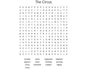 Circus Word Search Worksheet
