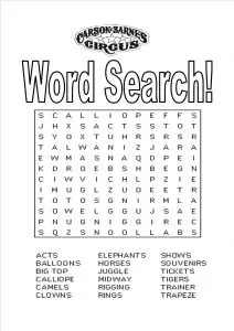 Circus Word Search for Kids