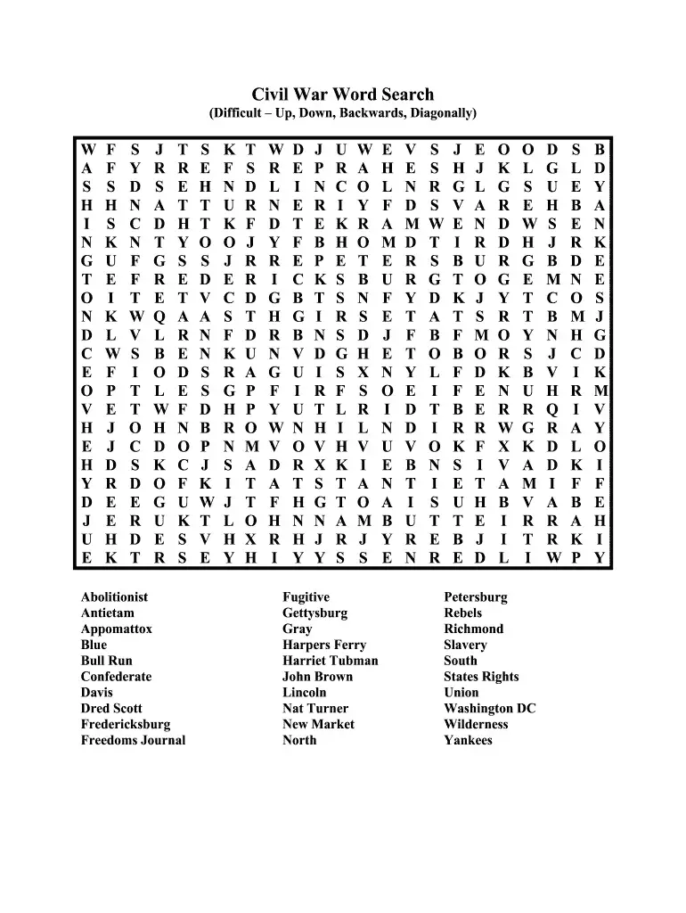 11 civil war word search puzzles kitty baby love