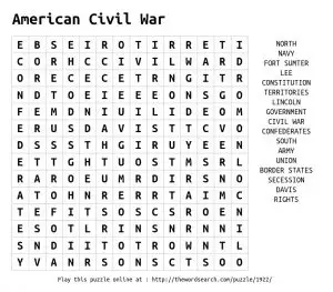 Civil War Word Search Printable