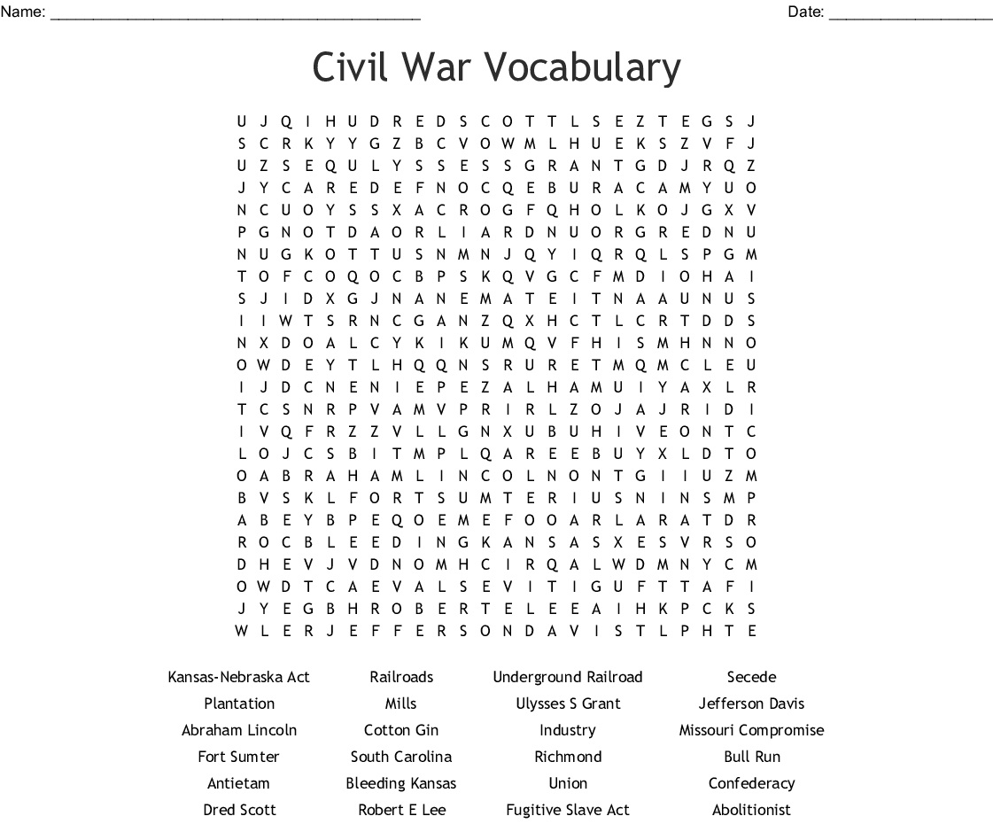 11 civil war word search puzzles kittybabylovecom