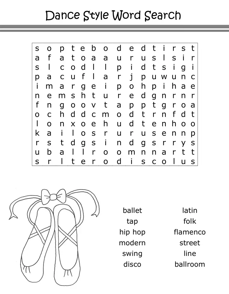 9 Dance Word Search Puzzles Kitty Baby Love