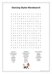 Dance Word Search Picture