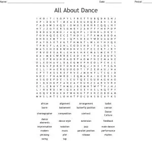Dance Word Search Worksheet