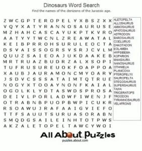 Dinosaur Word Search Picture