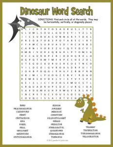 Dinosaur Word Search Puzzle