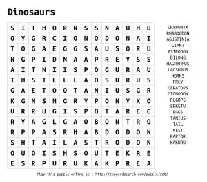 Dinosaur Word Search to Print