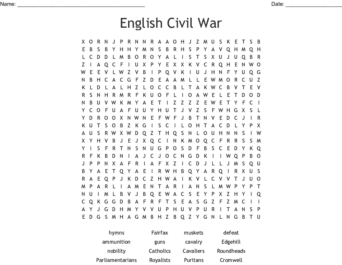 11 Civil War Word Search Puzzles