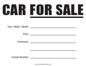 For Sale Sign Car Window Printable