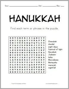 Free Printable Hanukkah Word Search
