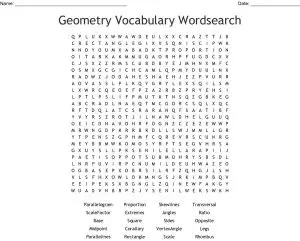 Geometry Vocabulary Word Search Puzzle